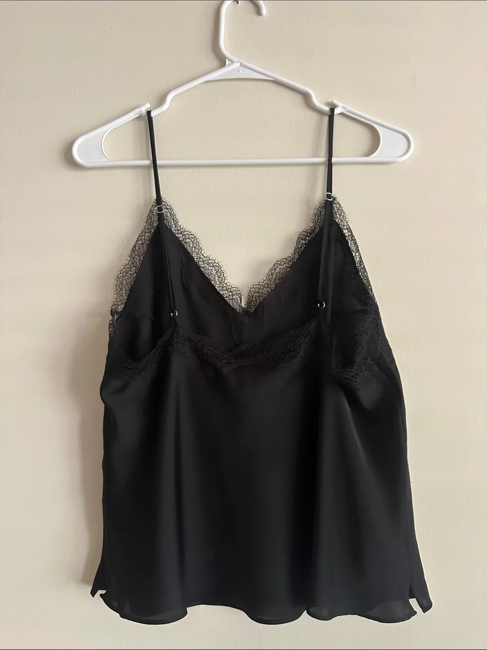 Victoria's Secret Black Satin Cami with Lace Trim
